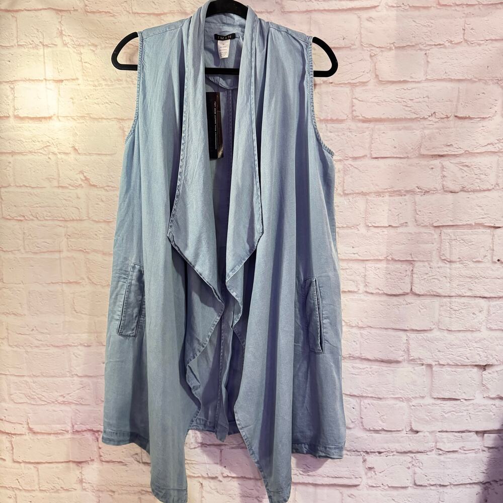 IMAN Sz M NWT long flowing denim like Vest 34” length Boho Whimsical